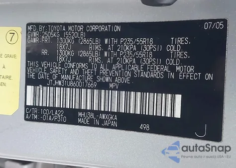 2006 Lexus Rx 400H z USA, uszkodzony, nr VIN JTJHW31U860017669